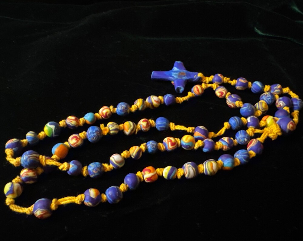 Men's Unisex Rosary Necklace Polymer Clay Multicolor Pendant Gift Reversible